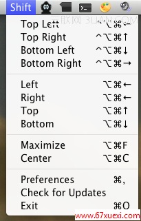 OS X 中实现 Aero Snap 效果的小工具 Shift it www.67xuexi.com