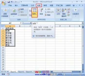 Excel2007表格中将排序设为笔画排序 www.67xuexi.com
