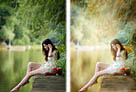 Photoshop调出黄青色湖景人物照片 www.67xuexi.com
